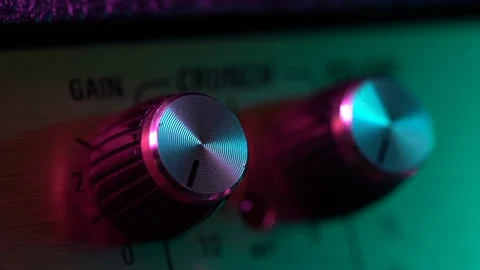 View of the control panel on a guitar amplifier. Tumblers, knobs and buttons 스톡 동영상 105088952