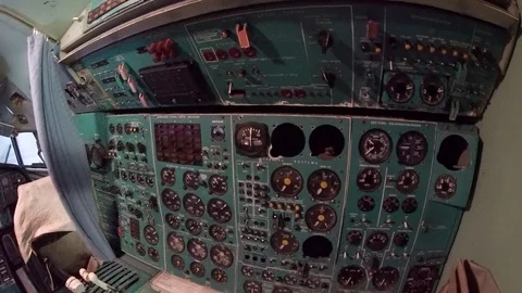 View of control panel of plane. In the airplane cockpit Stock Footage 105899169
