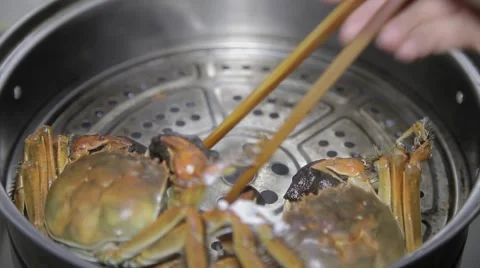 View of cooking crab in a pot ,Xi'an, Shaanxi, China Stock Footage 57830855