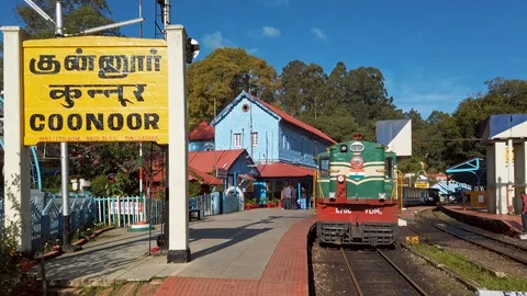 View of Coonoor train station, as part of Nilgiri mountain railway. Stock Footage 129641493