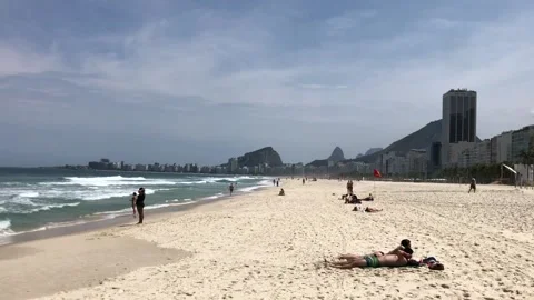 View of copacabana beach in cloudy weather, Rio de Janeiro Stock Footage 217964416