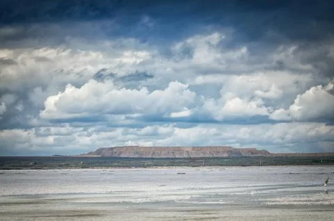 View of copper mine open pit in Baskunchak, Russia. Near the Baskunchak salt Stock Photos