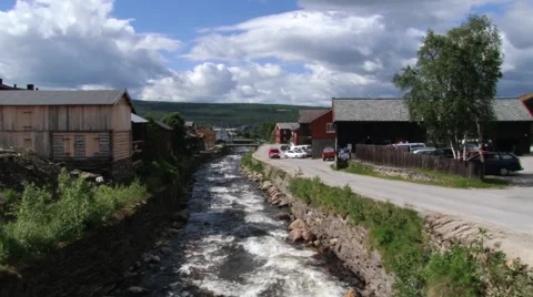 View to the copper mines town of Roros in Roros, Norway. Stock Footage 59563963