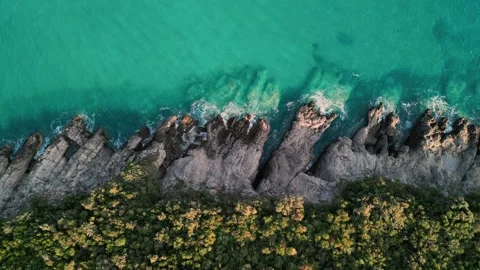 View from the copter on the cliffs, sea coast. Nature of Montenegro, Lustica Stock Footage 296432786
