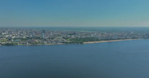View from the copter, the endless expanses of water of the river. Beautiful Stock-Footage 220959644