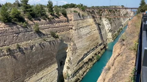 View of the Corinth Channel from one of the steep sides Stock Footage 243222403