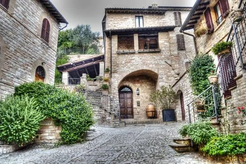 View of a corner of Spello, a small Umbrian village Foto stock