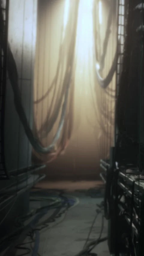 View of a corridor with cables and light in a futuristic setting Stock Footage 337970213