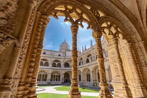 View from the corridor at Mosteiro Dos Jeronimos in Lisbon Stock Photos