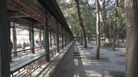 View of corridor walkway pathway or Imperial Walkway under the sun light al.. Видео 335582177