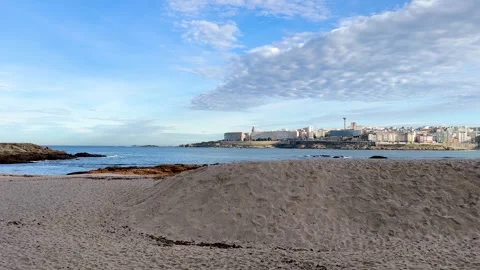View of A Coruna from Riazor beach Stock Footage 256095755
