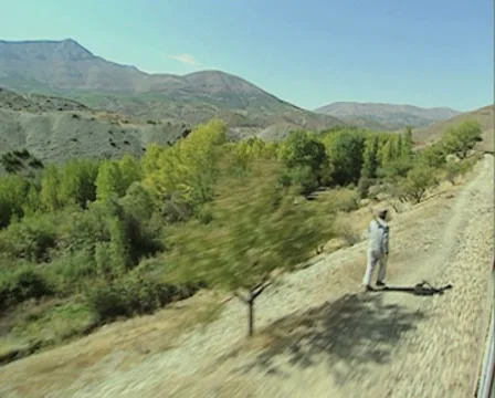 View of countryside from moving train Stock Footage 8522839