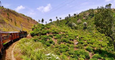 View of countryside from train window heading for Ella, Sri Lanka Stock Photos