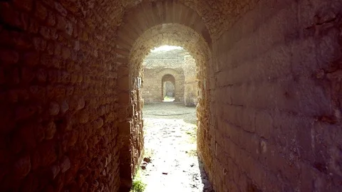View To The Courtyard Of Ancient Building Through The Corridor Arch Stock Footage 114254657