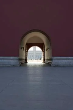 View Of Courtyard Through Archway Stock Photos