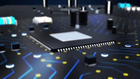 View of CPU, circuits and other processors Stock Footage 129654202