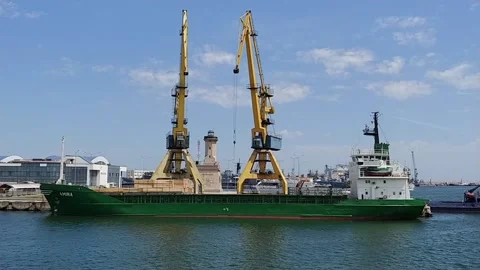 View of the cranes and the port of Constanța naval, Romania Stock Footage 138742053