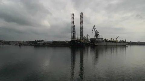 View on cranes of shipyard Uljanik in Pula Stock Footage