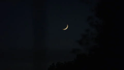 View of the Crescent Moon from Inside a House Window Stock-Footage 270395898