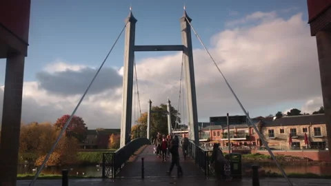 View of Cricklepit Suspension Bridge on Exeter Quay Stock Footage 142324521
