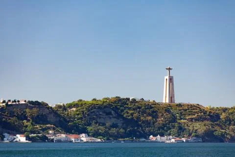 View of Crista Rey through the Tagus from Lisbon Stock Photos
