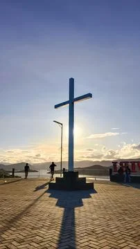 View of the cross on the hill in the evening Stock Photos