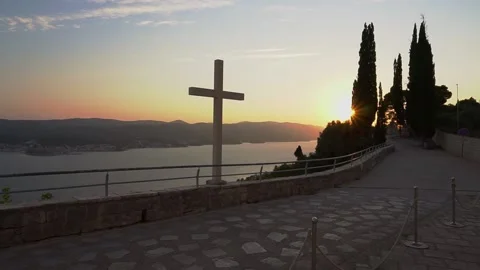 View of the cross by the treasure with sunset Stock Footage 141148233