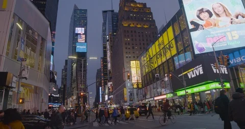 View Of Crowd And Traffic At Night In Times Square, Manhattan, Nyc Stock Footage 105855001