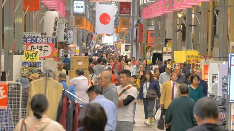 View of the crowd inside the shopping center in Osaka Japan Stock Footage 129275168