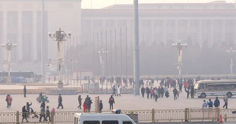 View on crowd at Tiananmen Square in Beijing, China Stock Footage 103280591