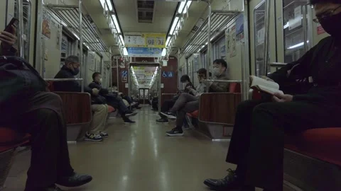 View of crowded people inside train subway underground commuter while door .. Stock Footage 245326591
