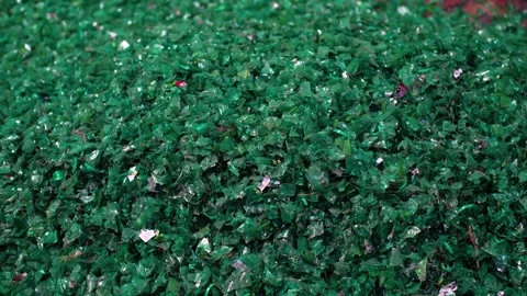View of crushed green plastic flakes in Bogura, Bangladesh. Stock Footage 336412379