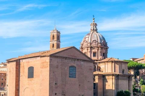 View of Curia Lulia. Also called Senate House, in the ancient city of Rome. Stock Photos