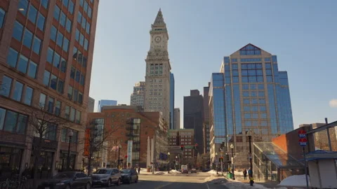 View of Custom House Tower, a historic building in Boston, MA, USA Stock Footage 303454664