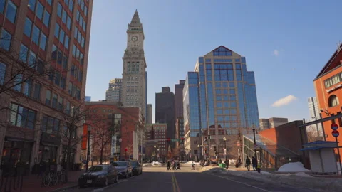 View of Custom House Tower, a historic building in Boston, MA, USA Stock Footage 303454669