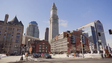 View of Custom House Tower, a historic building in Boston, MA, USA Stock Footage 303454737