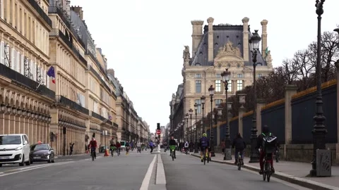 View of the cycle lane Rue de Rivoli in Paris Stock Footage 150761666
