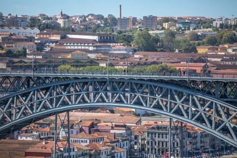 View of D. Luis bridge and Vila Nova de Gaia city as background Stock Photos