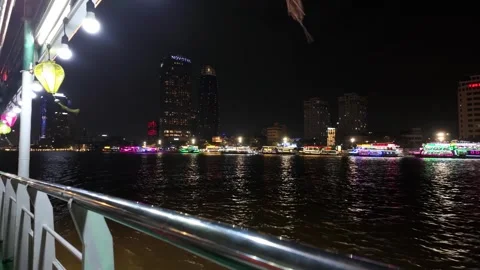 View of Da Nang Han River and City Skyline from a Night Cruise, Vietnam Stock-Footage 347008252