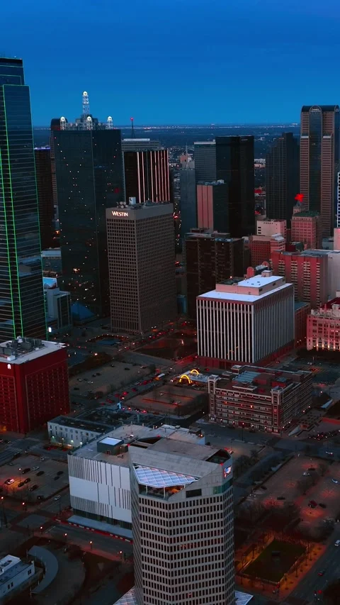 View of Dallas downtown at dusk. Beautiful architecture of the city after sunset Stock Footage 332345982