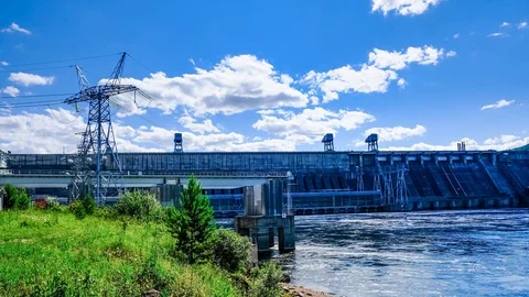 View of a dam of hydroelectric power station Stock Footage 112368403
