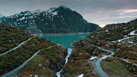 View of dam on lake Emosson Stock Footage 160776806