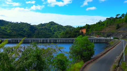 View of a dam, lake, river and mountain in Nin Bin, Vietnam Video stock 235818535
