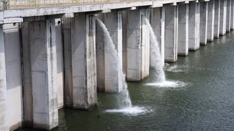 View of the dam of Tashlyk Pumped-Storage Power Plant Stock Footage 247574830