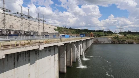View of the dam of Tashlyk Pumped-Storage Power Plant Stock-Footage 247574837
