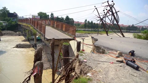 View of damaged road and vehicles after earthquake Stock Footage 321040468