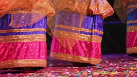 View of a dancer wearing ankle bells performing graceful Indian classical d.. Video stock 332916086