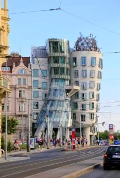 View on the Dancing House (Ginger and Fred) in Prague Stock Photos