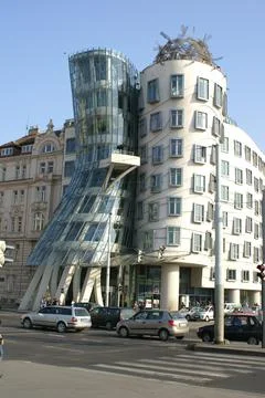 View of the Dancing House, or Fred and Ginger, in Prague, Czech Republic Stock Photos