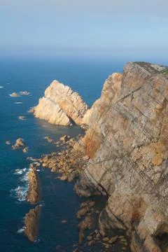 View of danger cliffs in Cabo Penas, Spain 스톡 사진